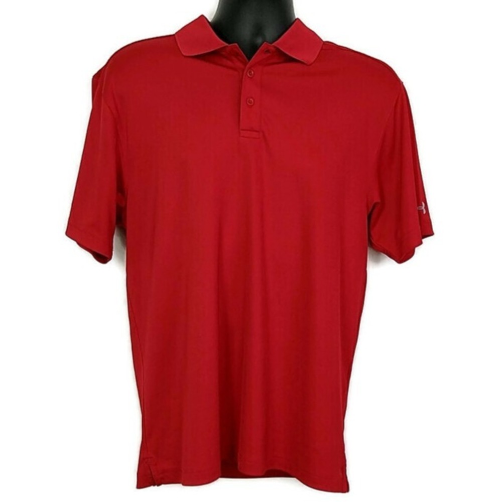 Under Armour Red HeatGear Polo Shirt Loose Fit Performance sz M Athletic Golf